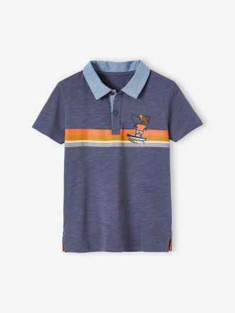 Vertbaudet Polo &agrave; rayures plac&eacute;es gar&ccedil;on d&eacute;tails en chambray bleu ardoise