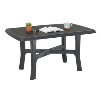 Dmora Mesa Exterior Raspberry, 6 Plazas, Largo M&aacute;x. 138 Cm, Made In Italy, Efecto Cuadriculado, 138x88x72h Cm Negro Antracita