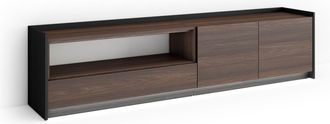 Skraut Home Skraut Home - Mueble Tv, Televisi&oacute;n, Muebles De Sal&oacute;n, Almacenaje, 207x37x50cm, Para Tv Hasta 80, Led, Estilo Moderno, Roble Oscuro Y Negro