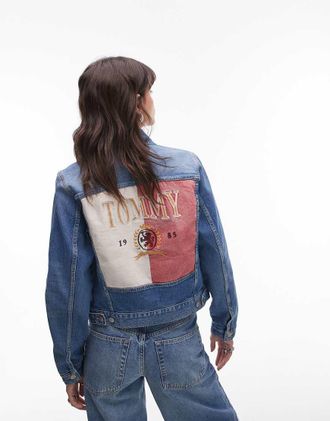 Tommy Jeans heritage flag denim jacket in mid wash blue