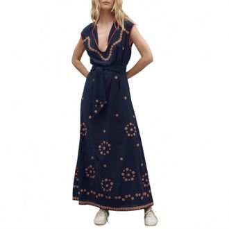 The Great. Womens The Beaded Corridor Dress In Navy
