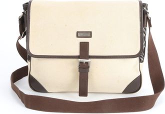 Burberry Beige Brown Leather Canvas Shoulder Bag (Pre-Owned)