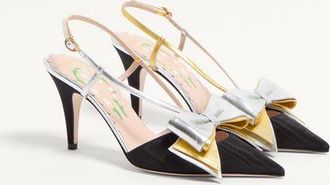 Valentino Garavani D&eacute;collet&eacute; Slingback Bowow In Tessuto Moir&egrave; 85Mm Donna NERO/SILVER/ANTIQUE GOLD 35.5