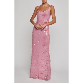 L'agence Karma Floral Sequin Maxi Dress in Light Rose Sequin at Nordstrom, Size 12