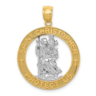 Diamond2Deal 14k Yellow Gold Rhodium St Christopher Pendant