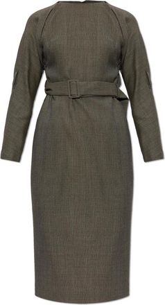 Maison Margiela Midi-jurk met ceintuur en gedrapeerd effect - Dames - Casual kleedjes - Grijs - M - Wol - Kleedjes