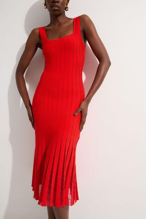 Karen Millen Womens Compact Stretch Square Neck Knitted Flippy Dress - Red viscose - Size X-Small