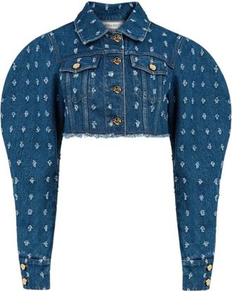 Nina Ricci Distressed Cropped Denim Jas - Dames - Spijkerjassen - Blauw - M - Denim - Jassen
