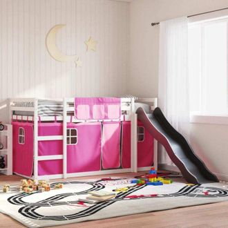 vidaXL Vidaxl - Litera Con Tobog&aacute;n Y Cortinas Rosa 90x190 Cm