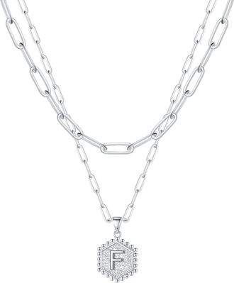 Generic Stainless Steel Hexagon Letter Initial Necklace for Women Elegant Layering Jewelry Dainty Silver Pendant Necklace Perfect for Daily Wear and Banquets 