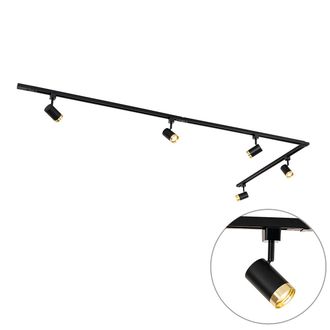 QAZQA Qazqa Moderno Sistema De Iluminaci&oacute;n De Riel Inteligente Con 5 Focos Negro Dorado 1 Fase Incl. 5 Wifi Gu10 50mm - Iconic Jeana Acero /aluminio Alargad