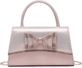 Generic Rhinestone Bow Evening Clutch Bag for Women - Glitter Trapezoid Handbag with Top Handle & Detachable Chain - Elegant Small Tote for Weddings, Parties 