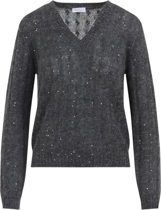 Brunello Cucinelli Luxe Grijze Trui Aw 25 - Dames - V-hals truien - Grijs - L - Truien & Vesten
