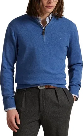 Polo Ralph Lauren Regular Fit Wool Quarter Zip Sweater in Tide Pool Blue Heather at Nordstrom, Size Xx-Large