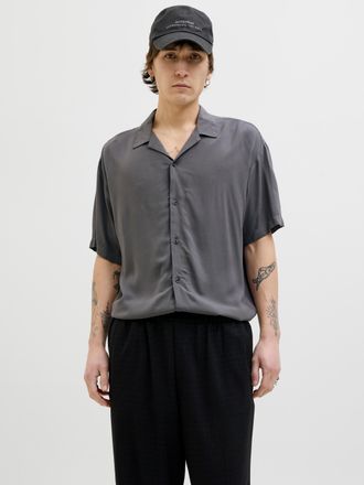 Jack & Jones Kurzarmhemd JACK & JONES JJEJEFF SOLID RESORT SHIRT S/S SN, Herren, Gr. XS, N-Gr, grau (castlerock), Web, Obermaterial: 100% Viskose, unifarben, relax