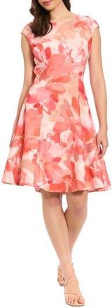 London Times Cap Sleeve Fit & Flare Dress in Ivory/Coral at Nordstrom Rack, Size 10P