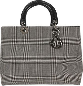 Dior Vintage Lady Dior Bag Houndstooth Canvas Black Canvas Handbag (Pre-Owned)