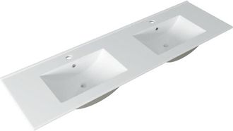 Saniclass Vygo Meubelwastafel - 141x2x46cm - overloop - 2 wasbakken - 2 kraangaten - keramiek - wit