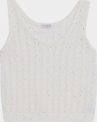 Brunello Cucinelli Linen Pailette Charming Cable Scoop-Neck Tank Top