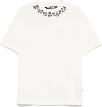 Palm Angels Logo Print T-shirt met Ronde Hals - Heren - T-shirts - Wit - 2XL - Katoen - Tops
