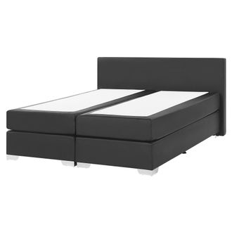 Beliani Cama Continental Doble 160 X 200 Cm Tapizada En Piel Sint&eacute;tica Negra Con Colch&oacute;n De Muelles Embolsados President