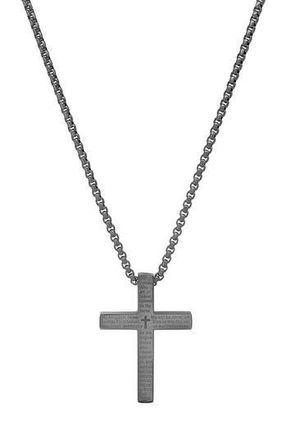 Steeltime Mens 18k Gold Plated Lords Prayer Cross Pendant Necklace in Black at Nordstrom Rack