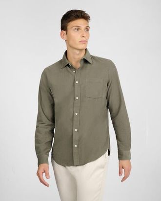 Onia Micro Cord Long Sleeve Button Down in Dark Sage at Nordstrom, Size X-Large L