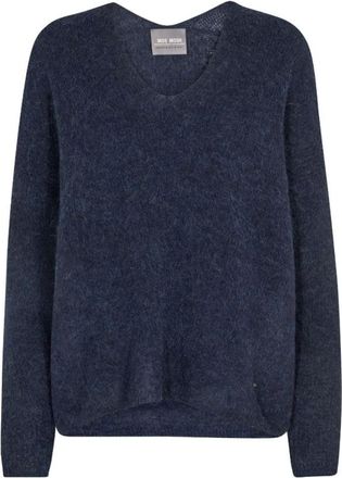 Mos Mosh Blauwe Alpaca/Wollen V-Hals Trui - Dames - V-hals truien - Blauw - M - Wol - Truien & Vesten