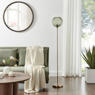 Furniturebox Nadine Green Glass Globe Standing Floor Lamp