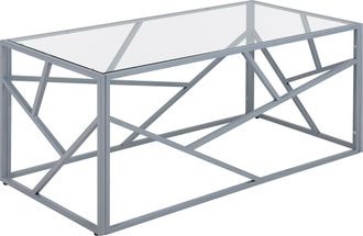 Beliani Mesa De Centro Con Marco De Metal Plateado Y Tapa De Cristal Con Dise&ntilde;o Geom&eacute;trico Orland