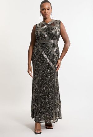 Karen Millen Plus Size Embellished And Beaded Woven Maxi Dress