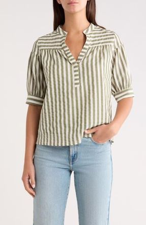 Sugarlips Catana Stripe Split Neck Top in Green White at Nordstrom, Size X-Small