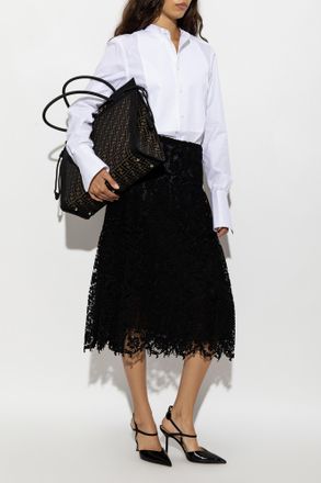 Fendi Lace Silk Skirt, Womens, Black