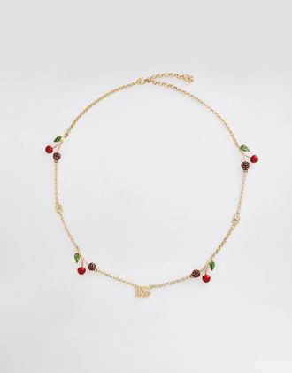 Dolce & Gabbana Necklace With Dg Logo And Cherry Charms - Woman Bijoux Gold Metal Onesize