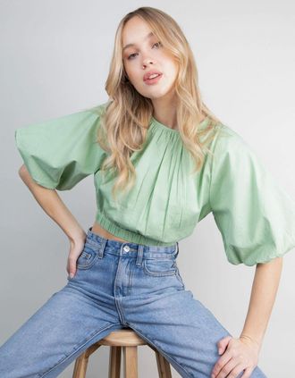 Pretty Lavish Womens Ruby Puff Sleeve Blouse - Pastel Green - Size: 12