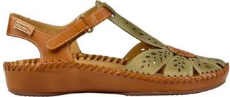 Pikolinos Dames Tan Groene Leder Gevoerd Wedge Sandalen - P-Vallarta