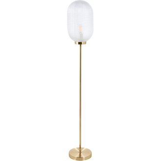 Beliani Floor Lamp Gold Metal Base Glass Shade Modern Style Living Room Bedroom PORTERO