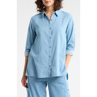 Eileen Fisher Classic Long Sleeve Organic Cotton Chambray Button-Up Shirt in Whind at Nordstrom Rack, Size Small
