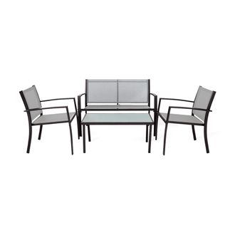 Mobili Rebecca Mobili Rebecca - Sof&aacute; De Jard&iacute;n Rebecca Mobili Rawal 75x110x58 Acero Poli&eacute;ster Gris Claro Antracita Moderno Conjunto 4 Pz