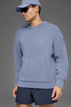 Alo | Textured Knit Hoodie in Winter Frost Blue, Size: Medium