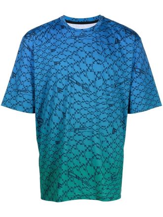 Off-white T-shirt met monogramprint - Blauw