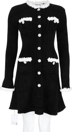 Self Portrait Black Ruffled-Trim Viscose-Blend Mini Dress