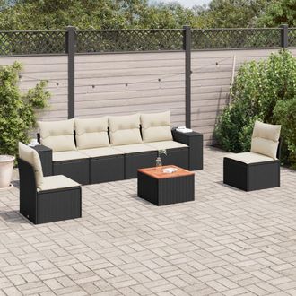 vidaXL Vidaxl - Set De Comedor De Jard&iacute;n 7 Pzas Y Cojines Rat&aacute;n Sint&eacute;tico Negro