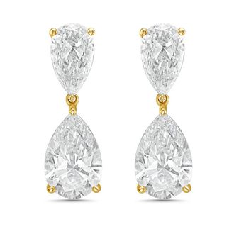 Diana M. Jewels 14KW YG 20.00 Ct TW of Lab grown pear shape diamond drop earrings