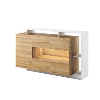 Oresteluchetta Aparador puertas vidrio y hueco d&iacute;a blanco roble, 94x155x44 cm