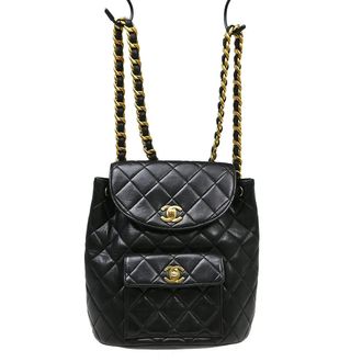 Chanel Duma Drawstring Quilted Leather Black Leather Backpack Bag (Pre-Owned)