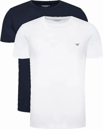 Emporio Armani Mens Emporio Armani Lounge 2 Pack Stretch Cotton T-Shirt White/Navy - Size: 40