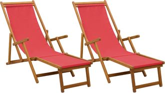 vidaXL Tumbona Plegable 2 Pcs 3 Posici&oacute;n Madera De Eucalipto Maciza Vidaxl