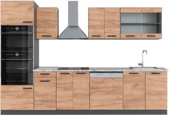 Vicco Mueble De Cocina R-line, Oro Power Roble/antracita, 300 Cm Con Armario Alto, Et M&aacute;rmol