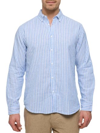 Indicode Langarmhemd INDICODE INBrayden, Herren, Gr. S, N-Gr, gelb (moonlight), Web, Obermaterial: 55% Baumwolle, 45% Leinen, gestreift, regular fit normal, He